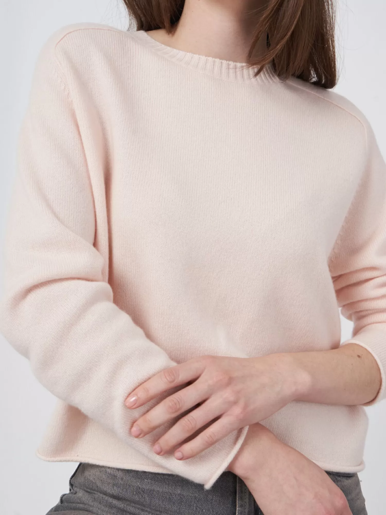 REPEAT cashmere Organic Cashmere | Truien*Ruimvallende en korte cashmere sweater Pearl