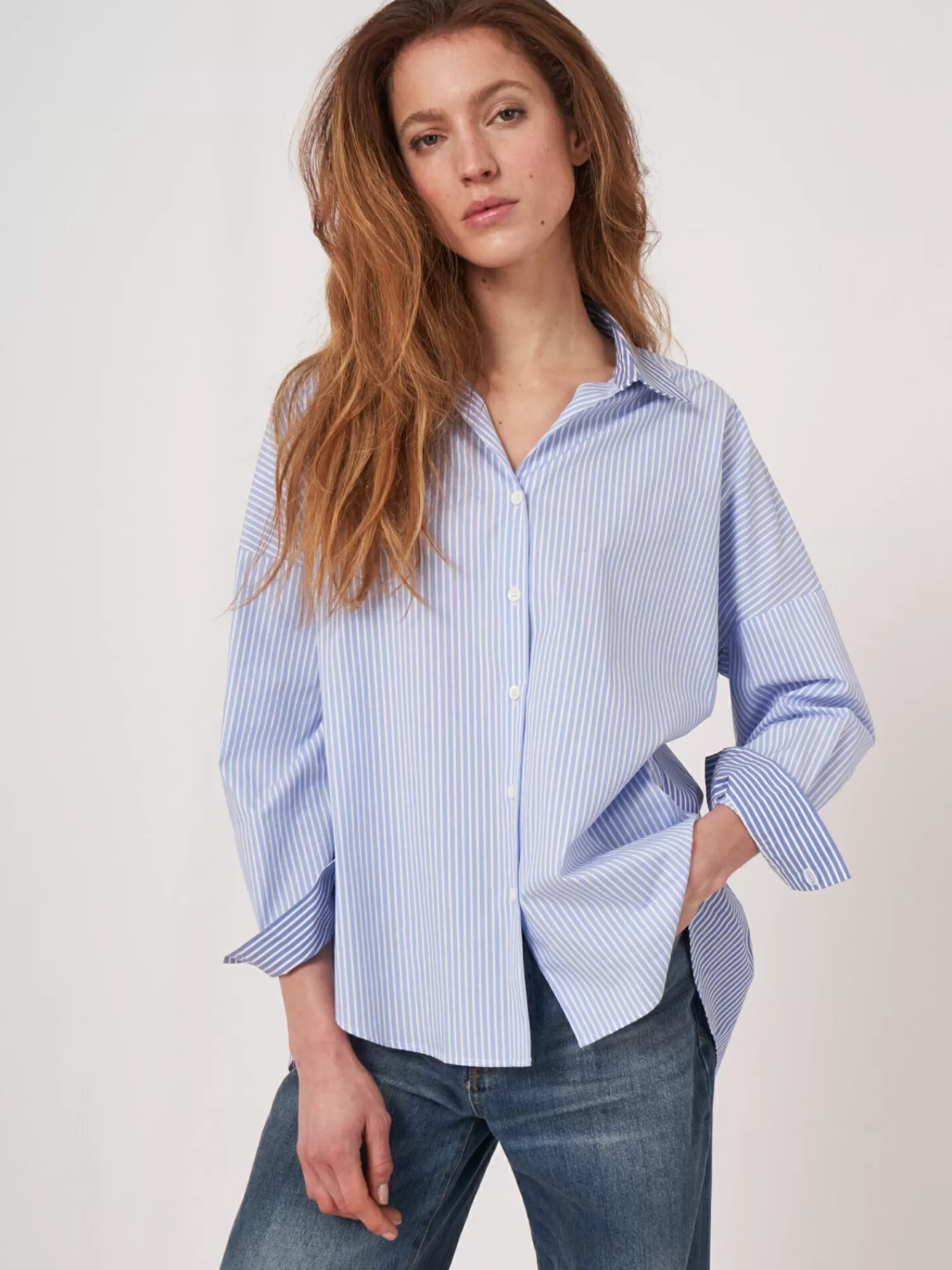 REPEAT cashmere Blouses*Shirt met mix van strepen BlueStripes