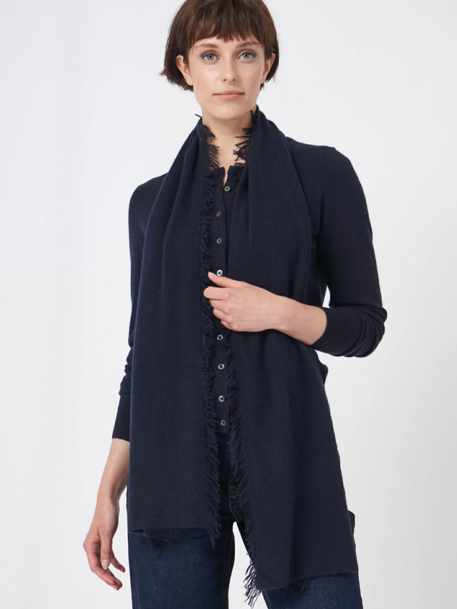 REPEAT cashmere Sjaals | Organic Cashmere*Sjaal met franjes van biologisch cashmere Navy