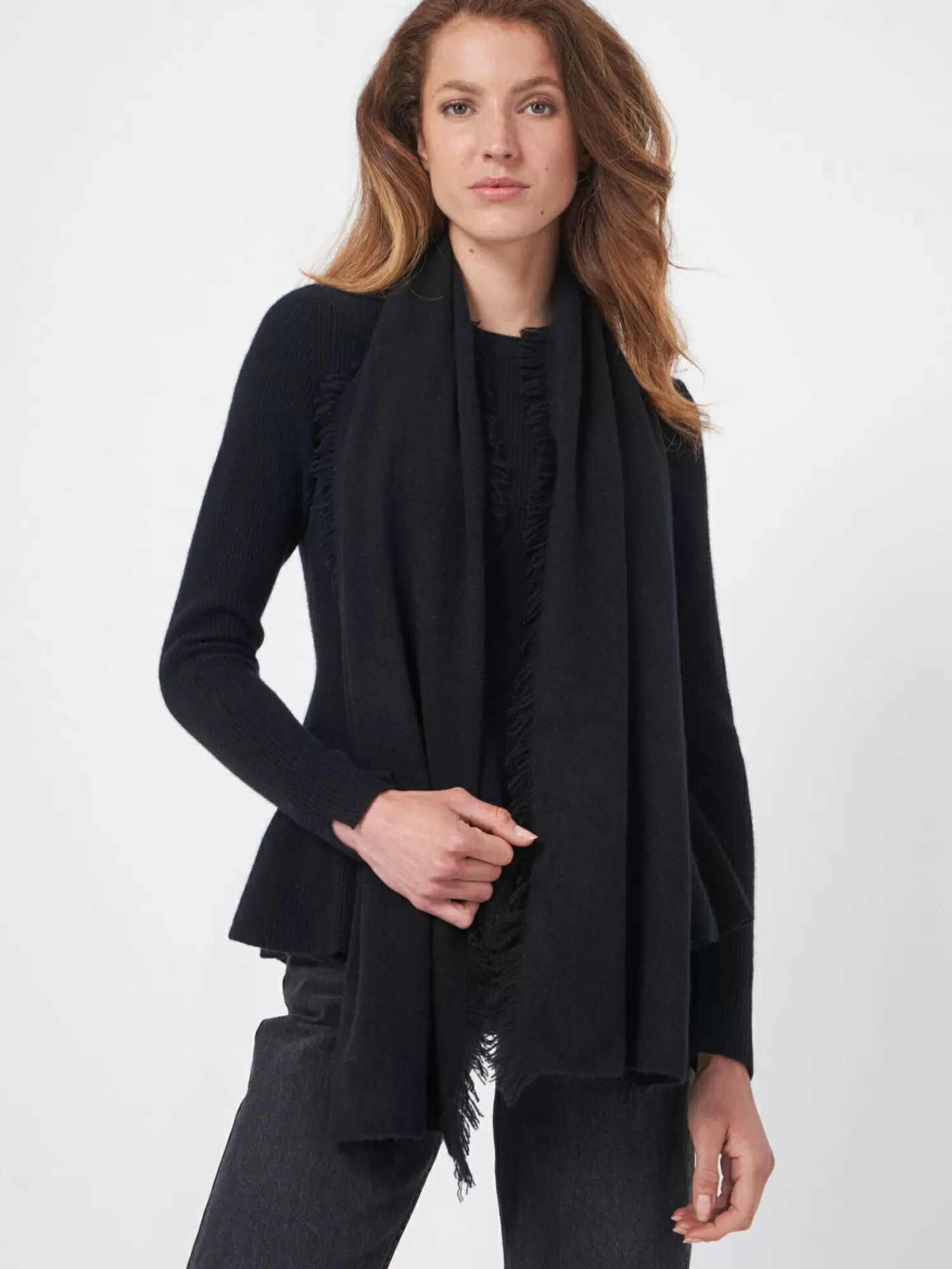 REPEAT cashmere Sjaals | Organic Cashmere*Sjaal met franjes van biologisch cashmere Black