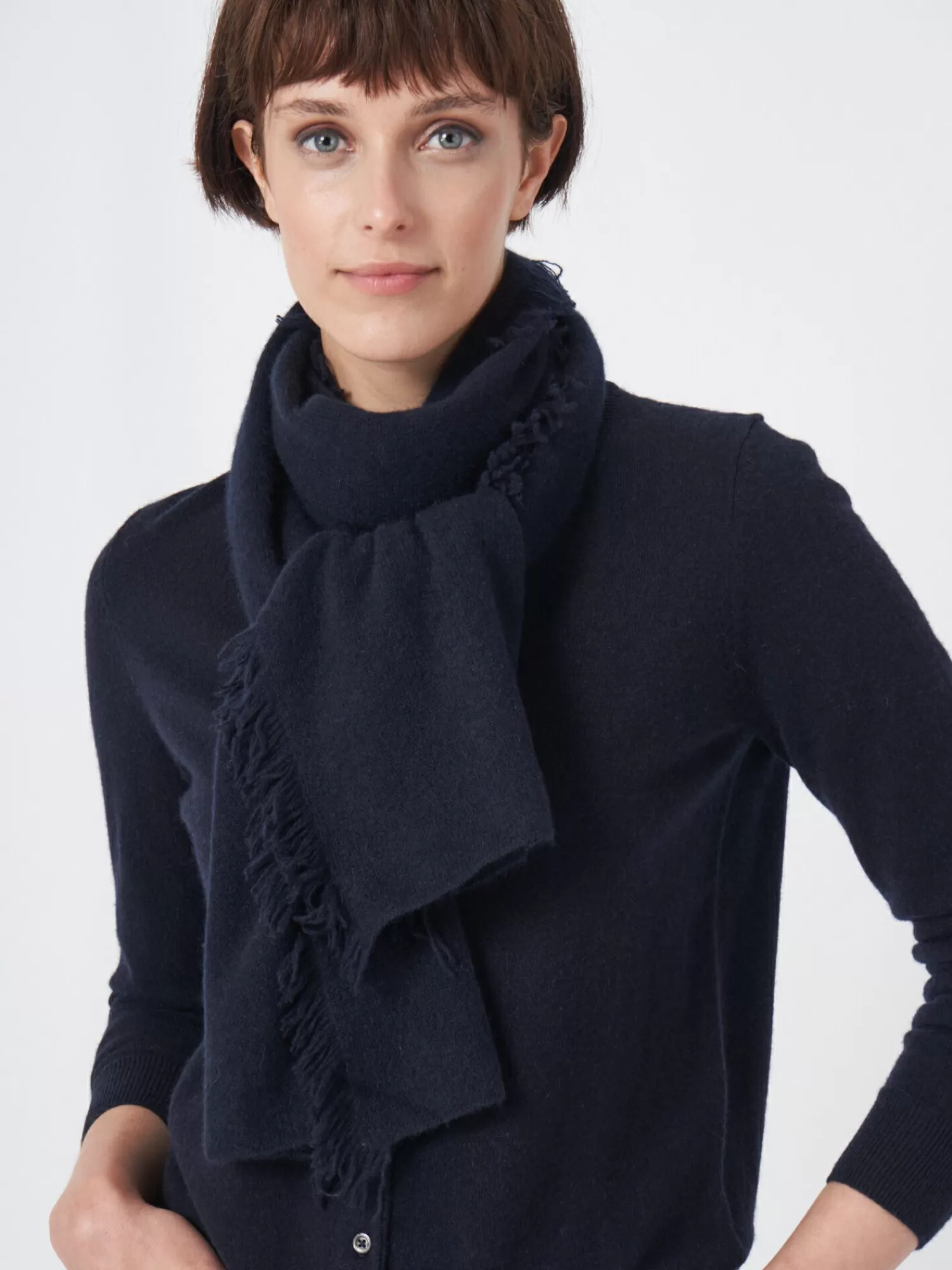 REPEAT cashmere Sjaals | Organic Cashmere*Sjaal met franjes van biologisch cashmere Navy