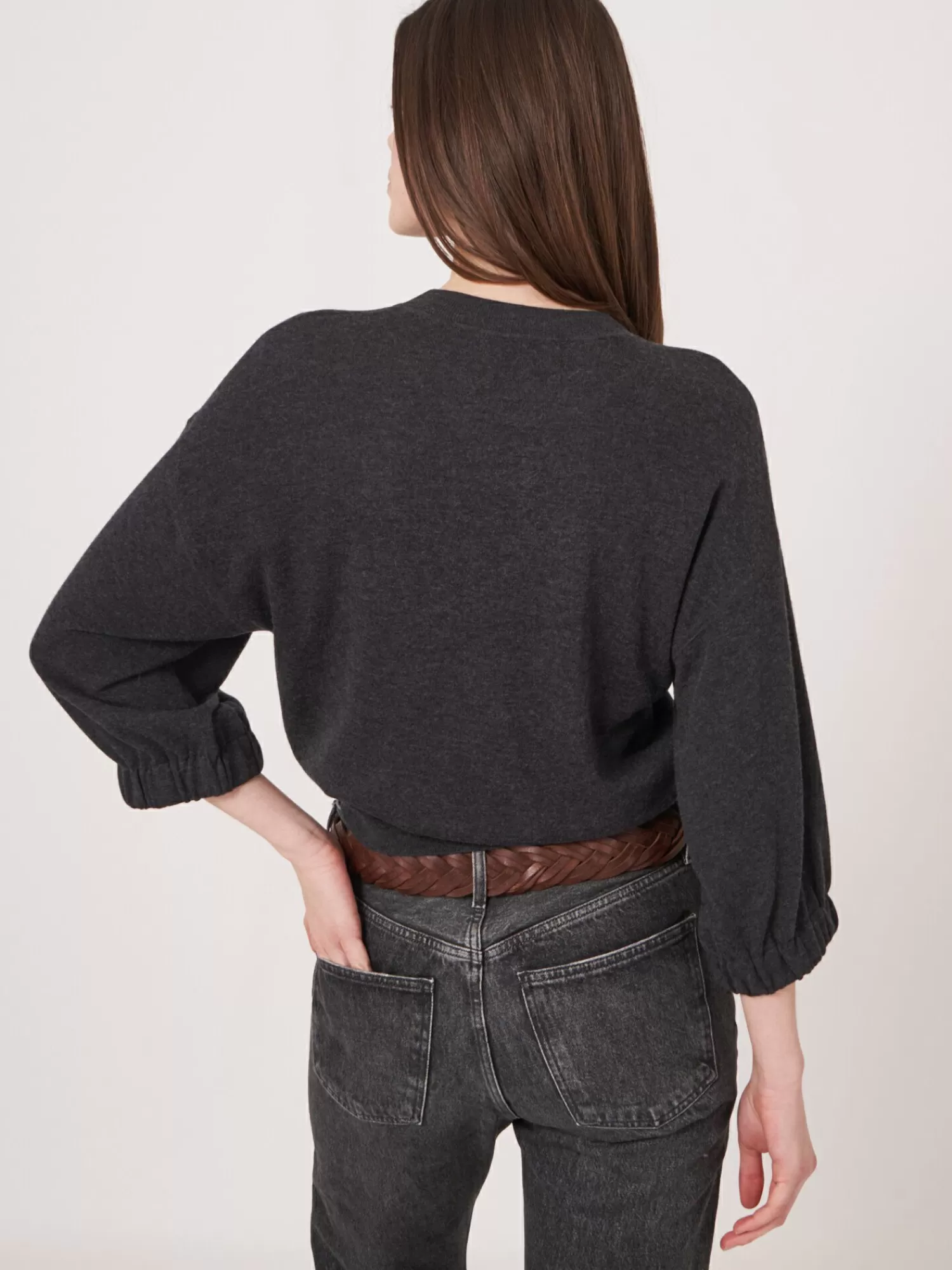 REPEAT cashmere Truien*Super fijn gebreide trui met oversized mouwen van cashmere mix DarkGrey