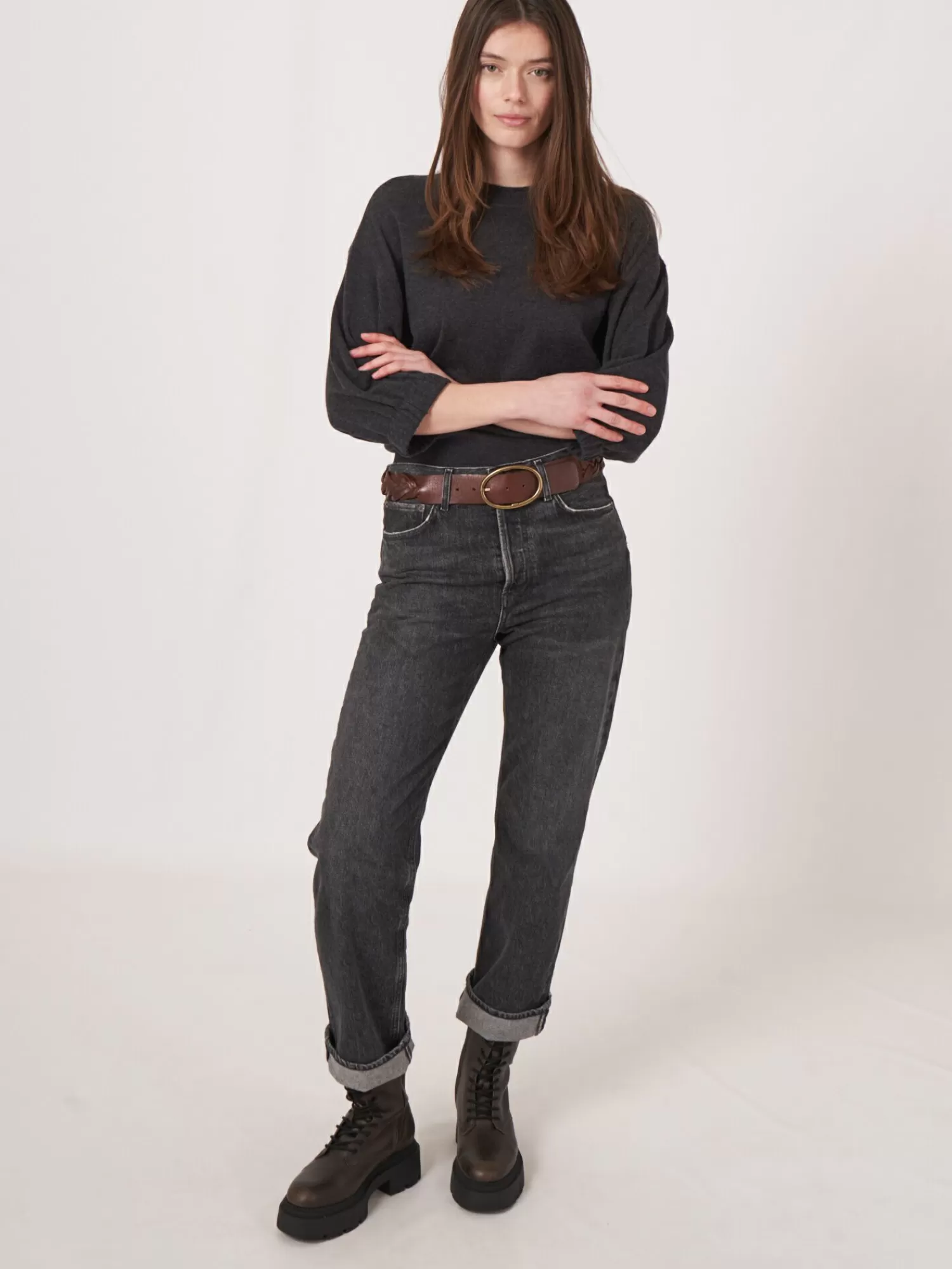 REPEAT cashmere Truien*Super fijn gebreide trui met oversized mouwen van cashmere mix DarkGrey