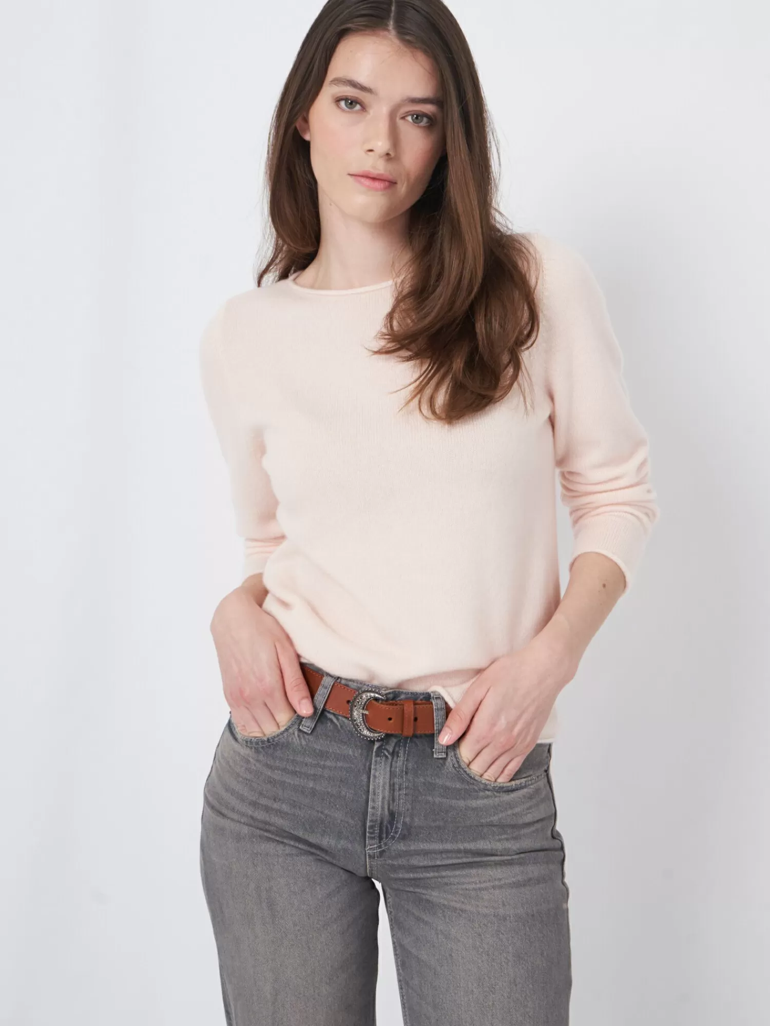 REPEAT cashmere Truien*Sweater met boothals van middelzwaar cashmere Pearl