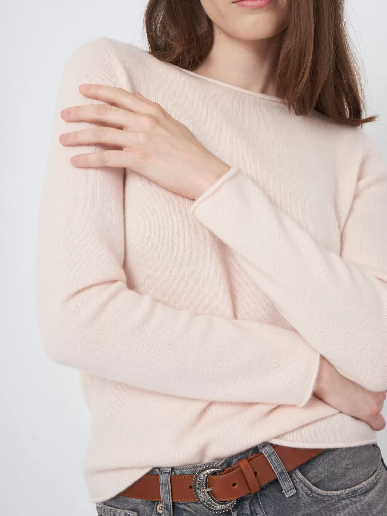 REPEAT cashmere Truien*Sweater met boothals van middelzwaar cashmere Pearl