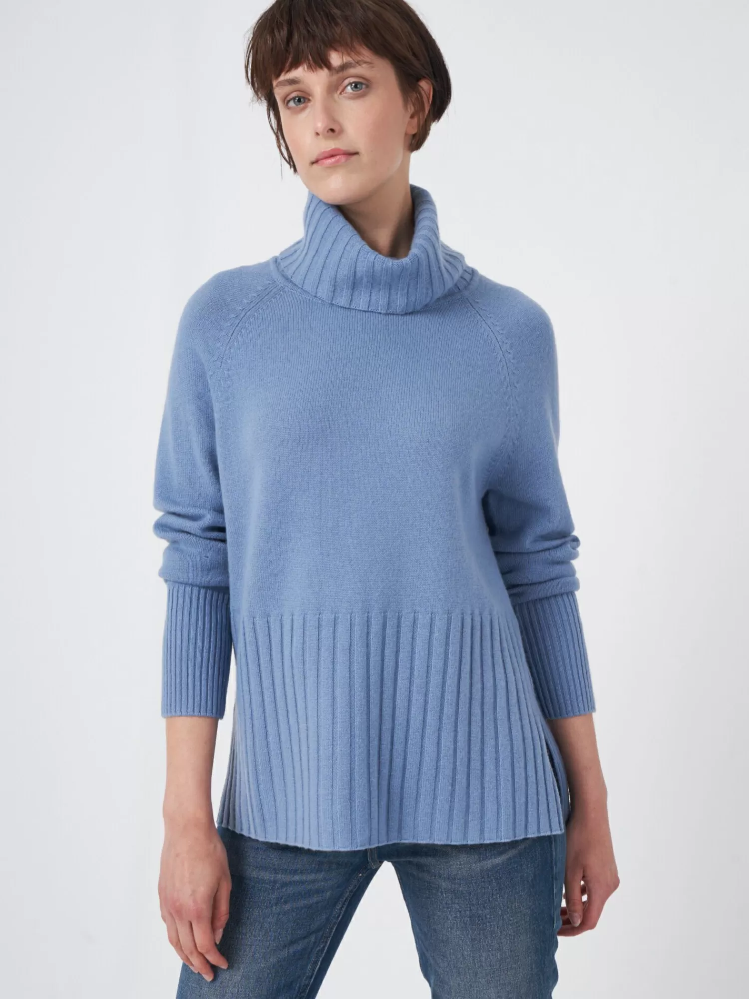 REPEAT cashmere Truien*Trui met brede geribde rolkraag Water