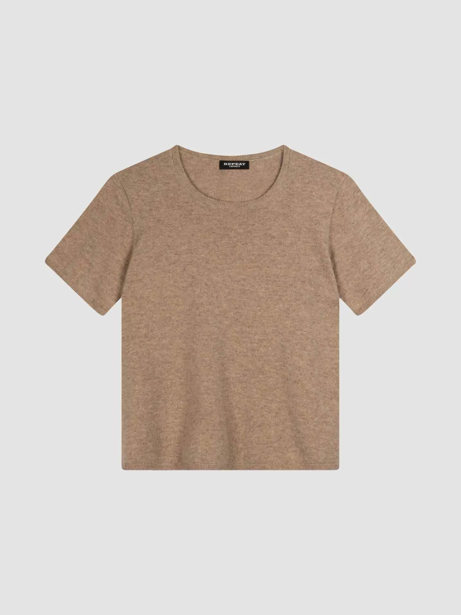 REPEAT cashmere Organic Cashmere | Truien*Trui met korte mouw naadloos gebreid van biologisch cashmere Taupe