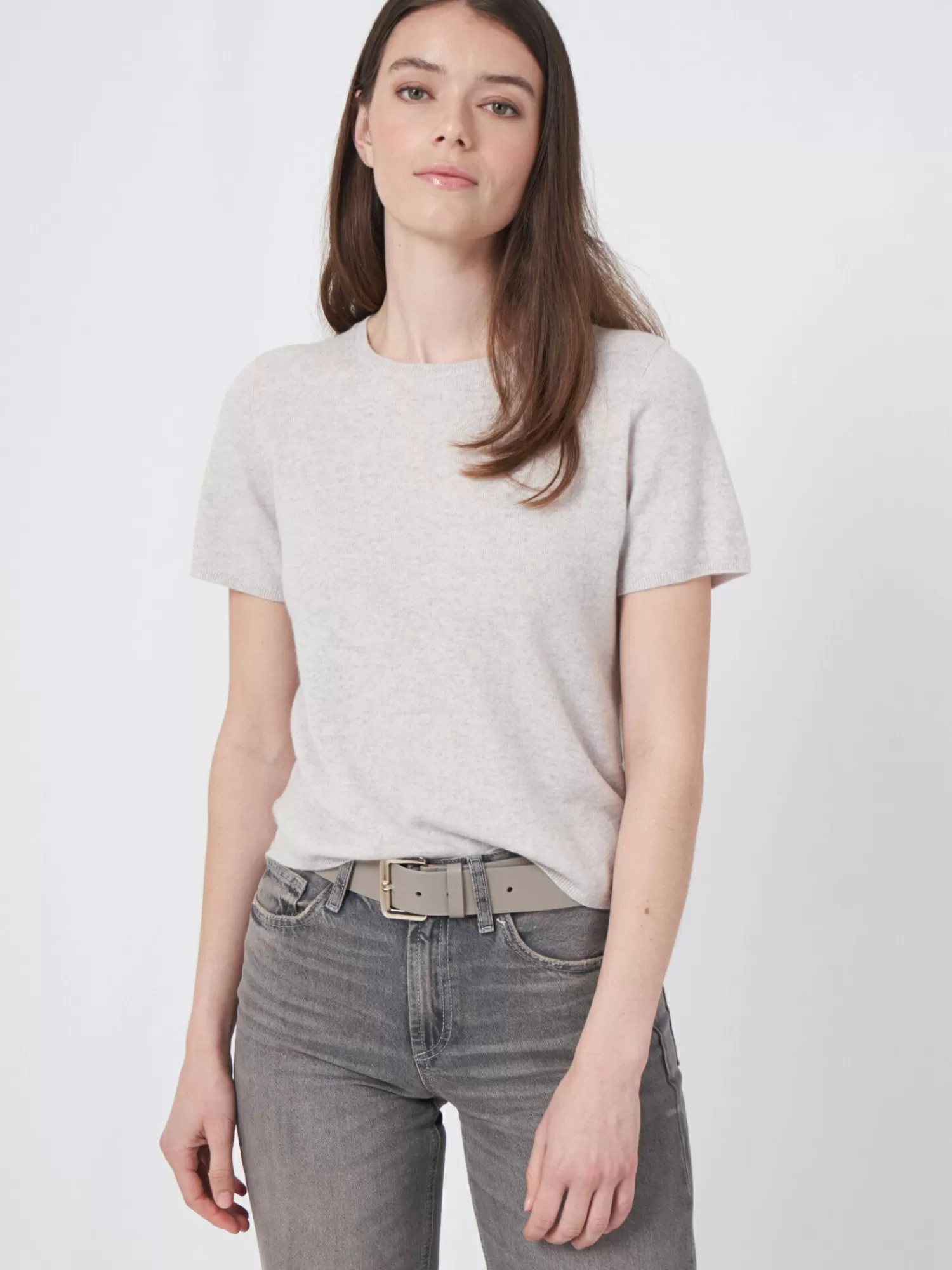 REPEAT cashmere Organic Cashmere | Truien*Trui met korte mouw naadloos gebreid van biologisch cashmere Snow