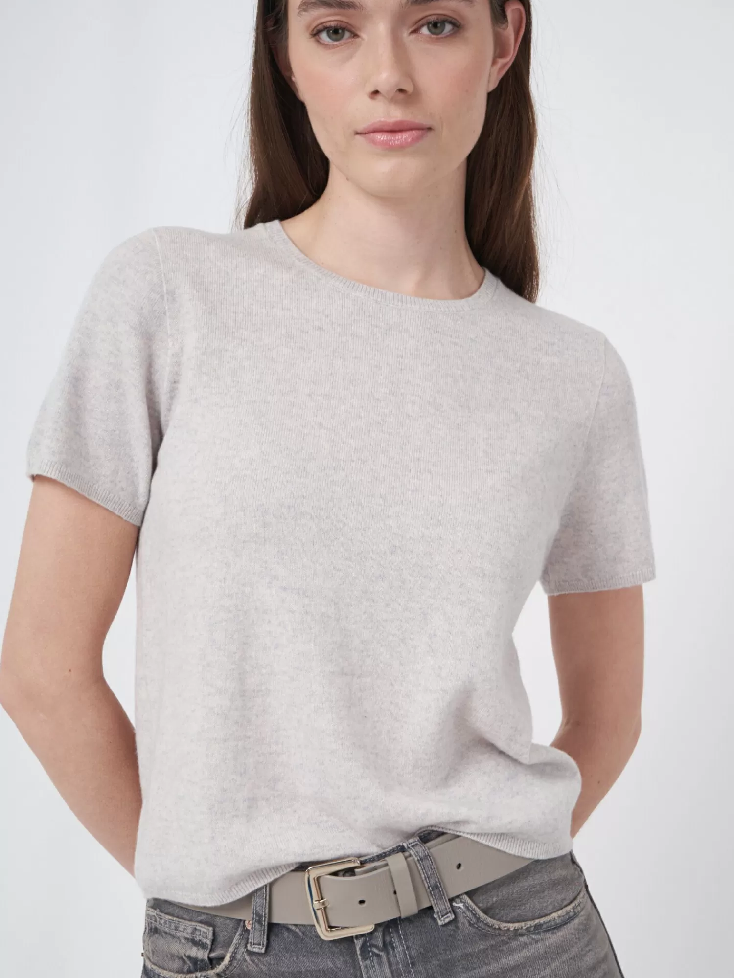 REPEAT cashmere Organic Cashmere | Truien*Trui met korte mouw naadloos gebreid van biologisch cashmere Snow