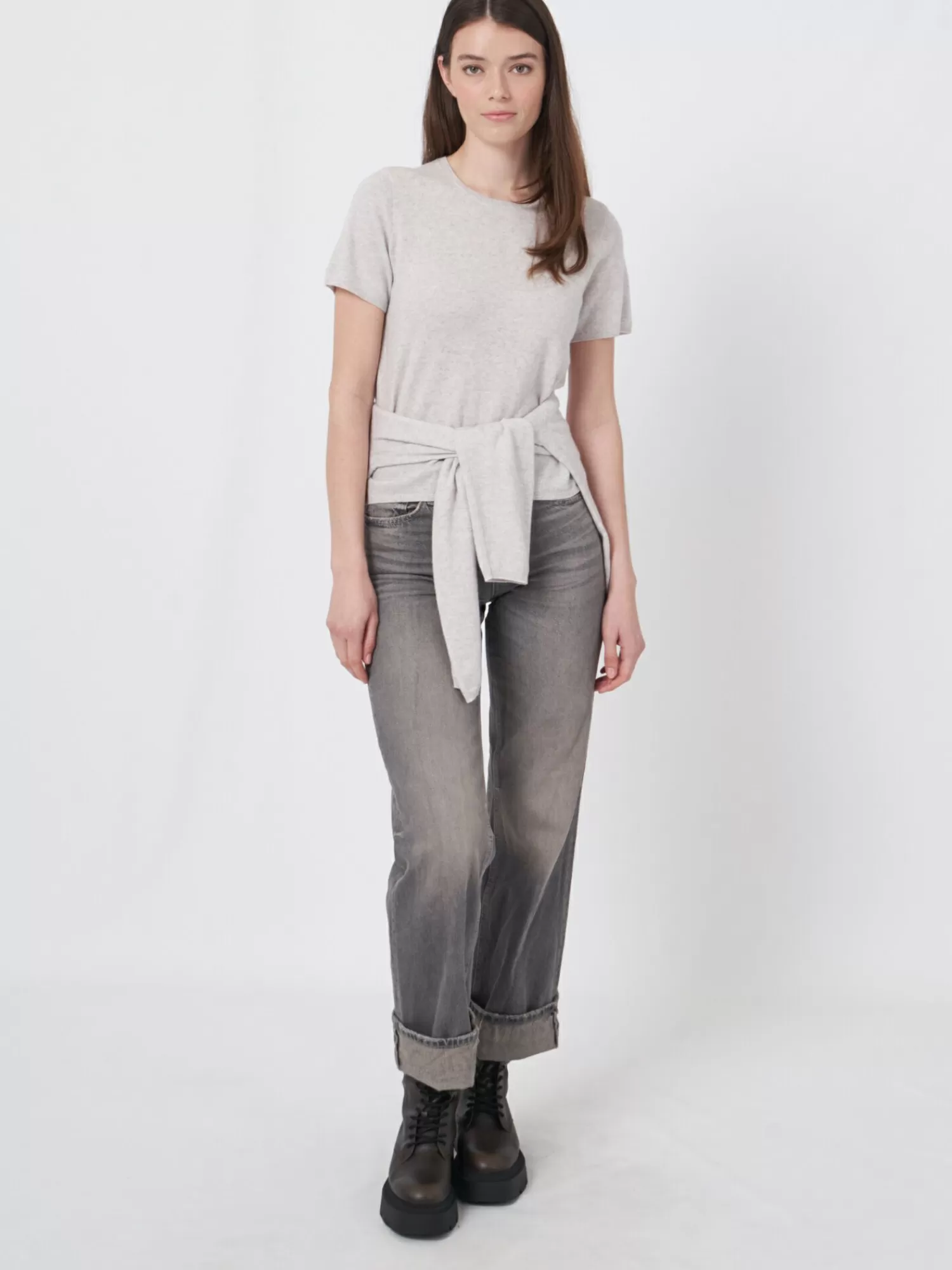 REPEAT cashmere Organic Cashmere | Truien*Trui met korte mouw naadloos gebreid van biologisch cashmere Snow