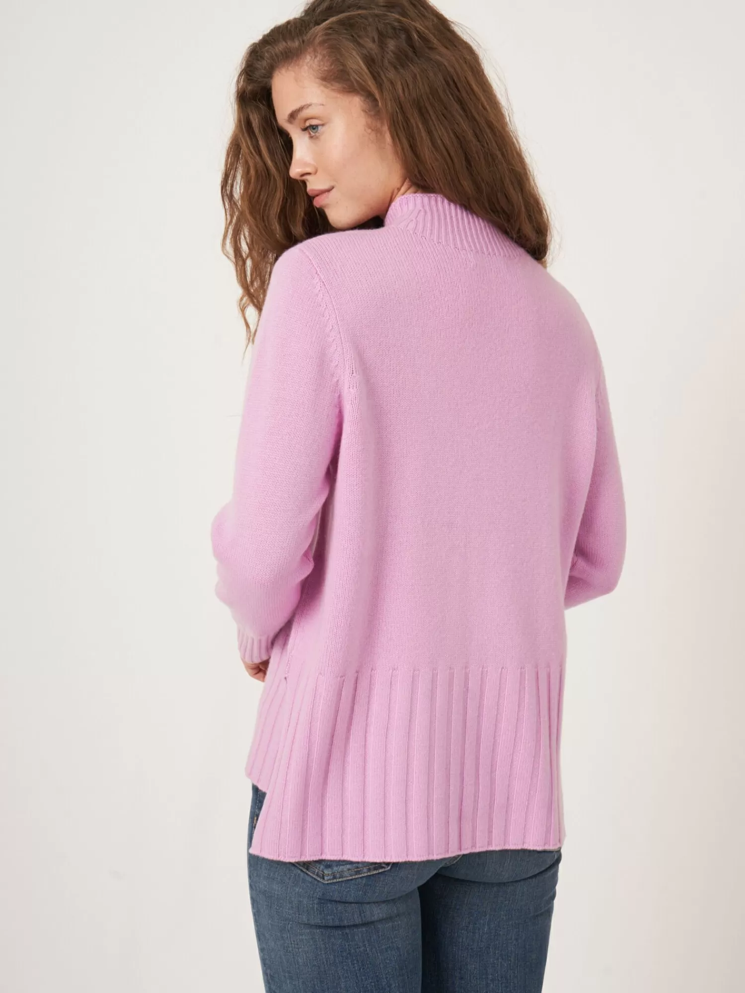 REPEAT cashmere Truien*Trui met opstaande kraag en kabelpatroon detail Candy