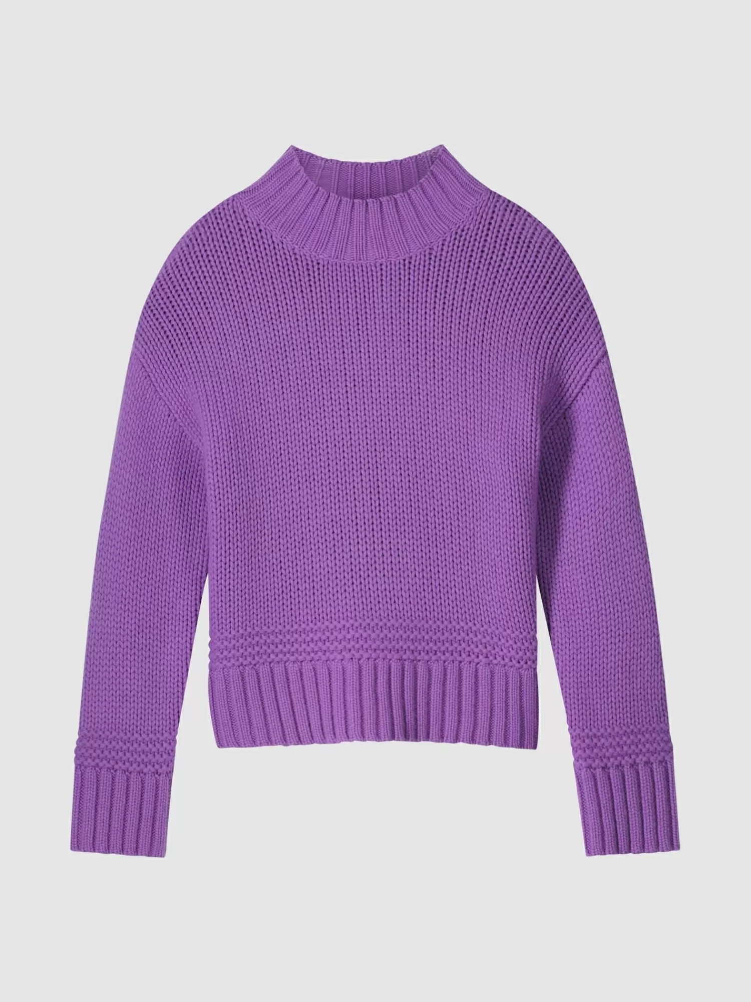 REPEAT cashmere Organic Cashmere | Truien*Trui met opstaande kraag en fantasie gebreide details Lilac