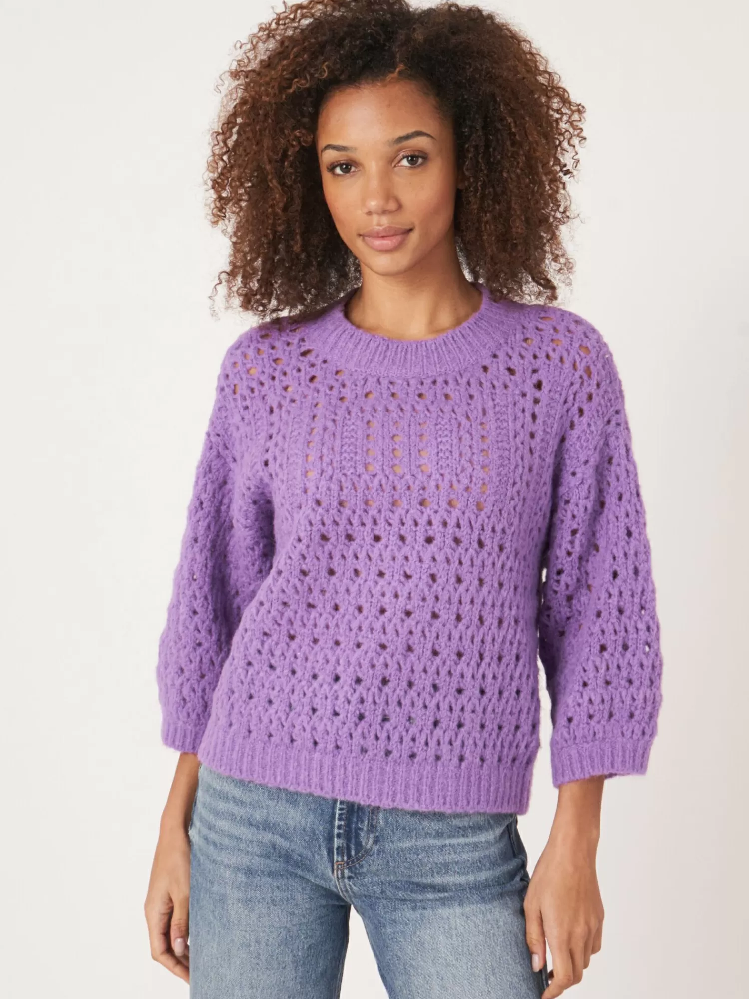 REPEAT cashmere Truien*Trui met pointelle details Lilac