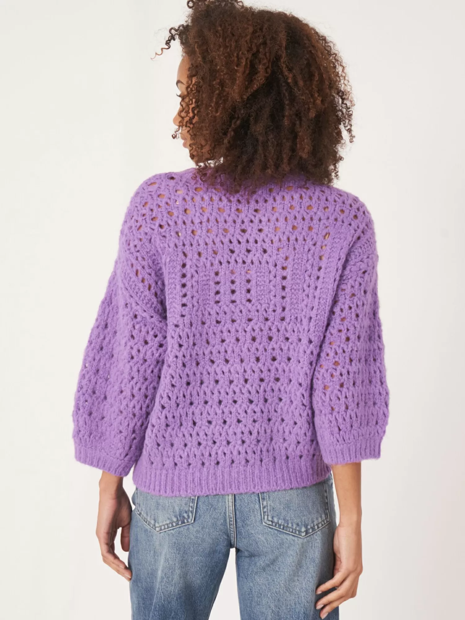 REPEAT cashmere Truien*Trui met pointelle details Lilac