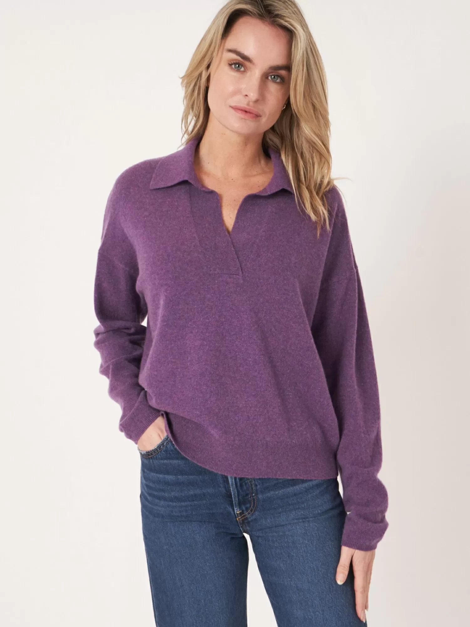 REPEAT cashmere Organic Cashmere | Truien*Trui met polokraag van biologisch cashmere Amethyst