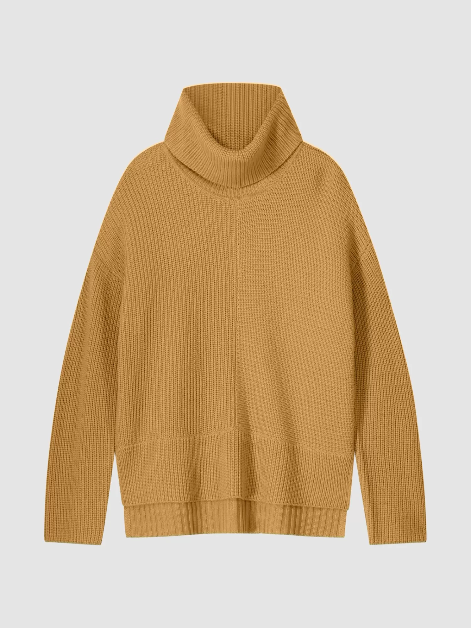 REPEAT cashmere Truien*Trui van merinowol met brede rolkraag Mustard