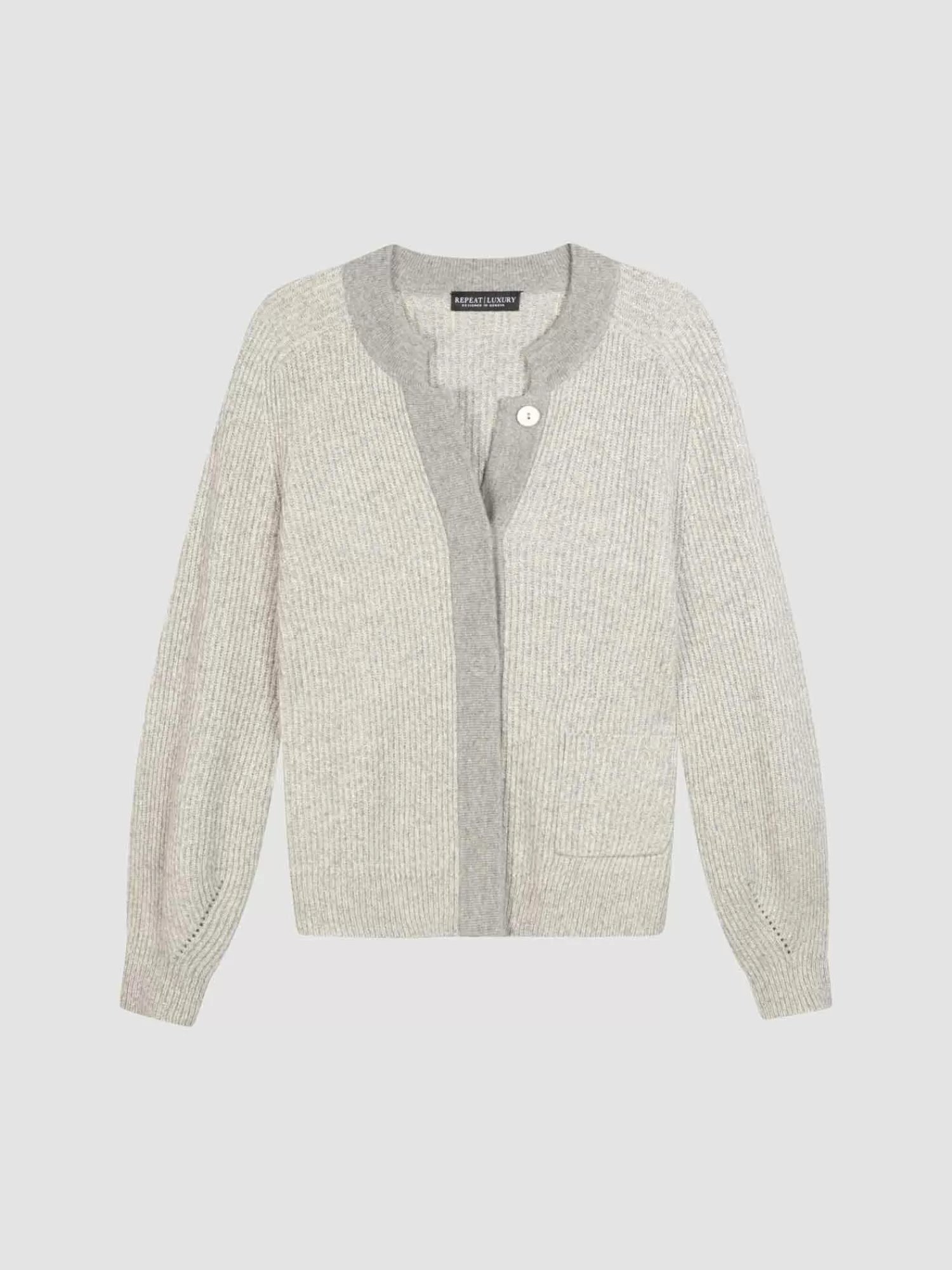 REPEAT cashmere Organic Cashmere | Vesten*Tweekleurig cashmere ribgebreid vest LightGrey