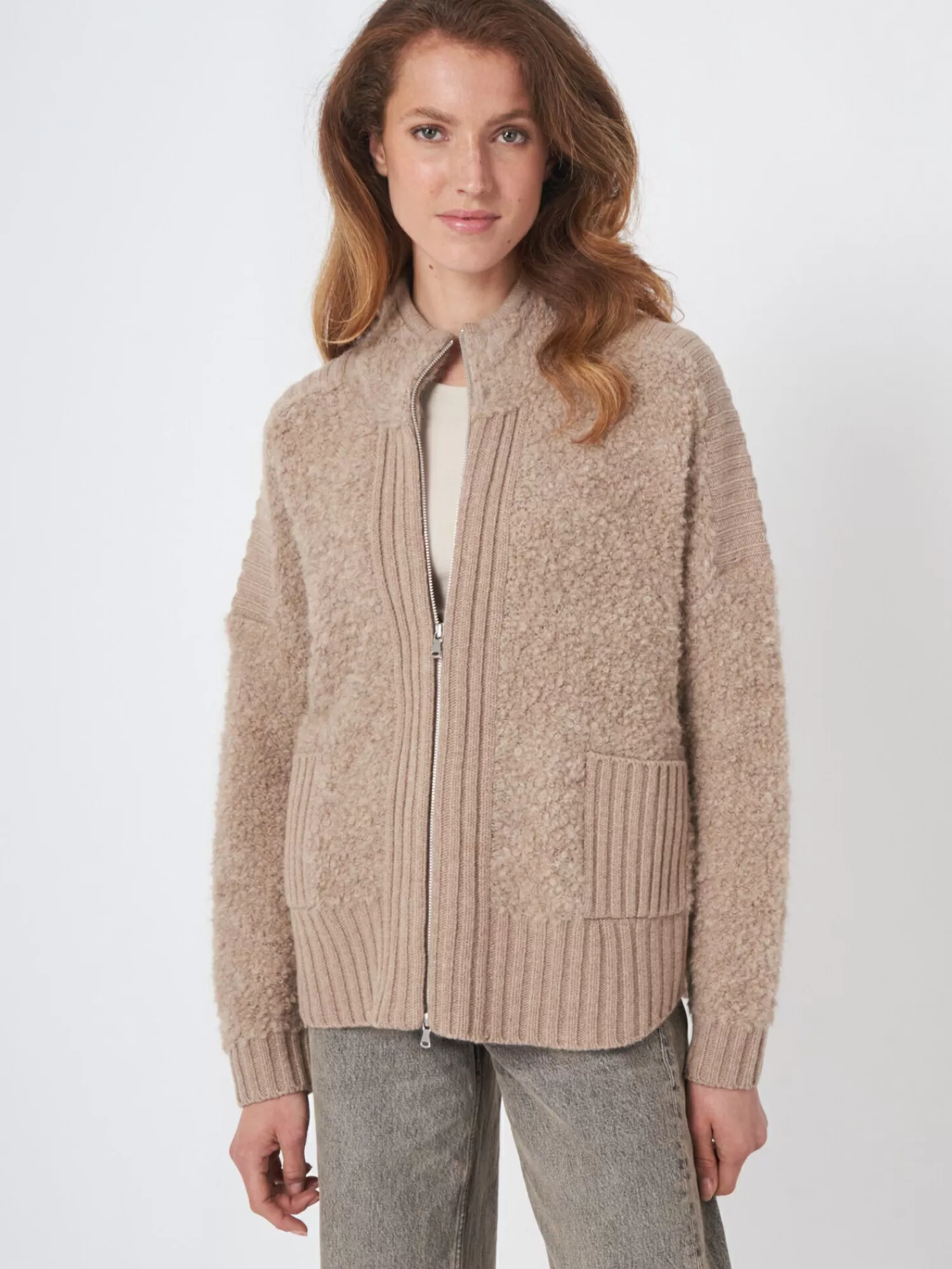 REPEAT cashmere Vesten*Vest met rits van alpaca wolmix Beige