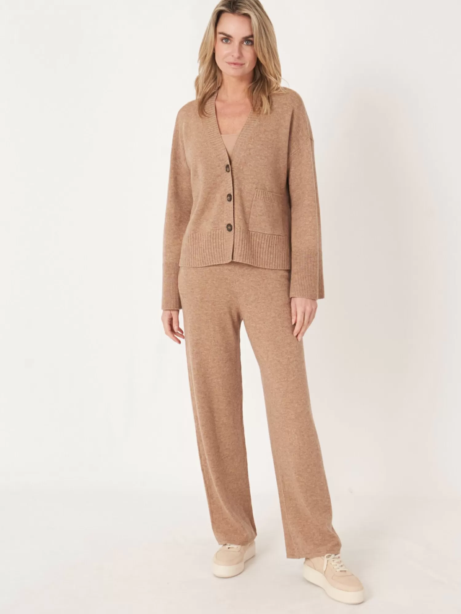 REPEAT cashmere Vesten*Vest met voorzak en wijde mouwen met geribd detail Camel