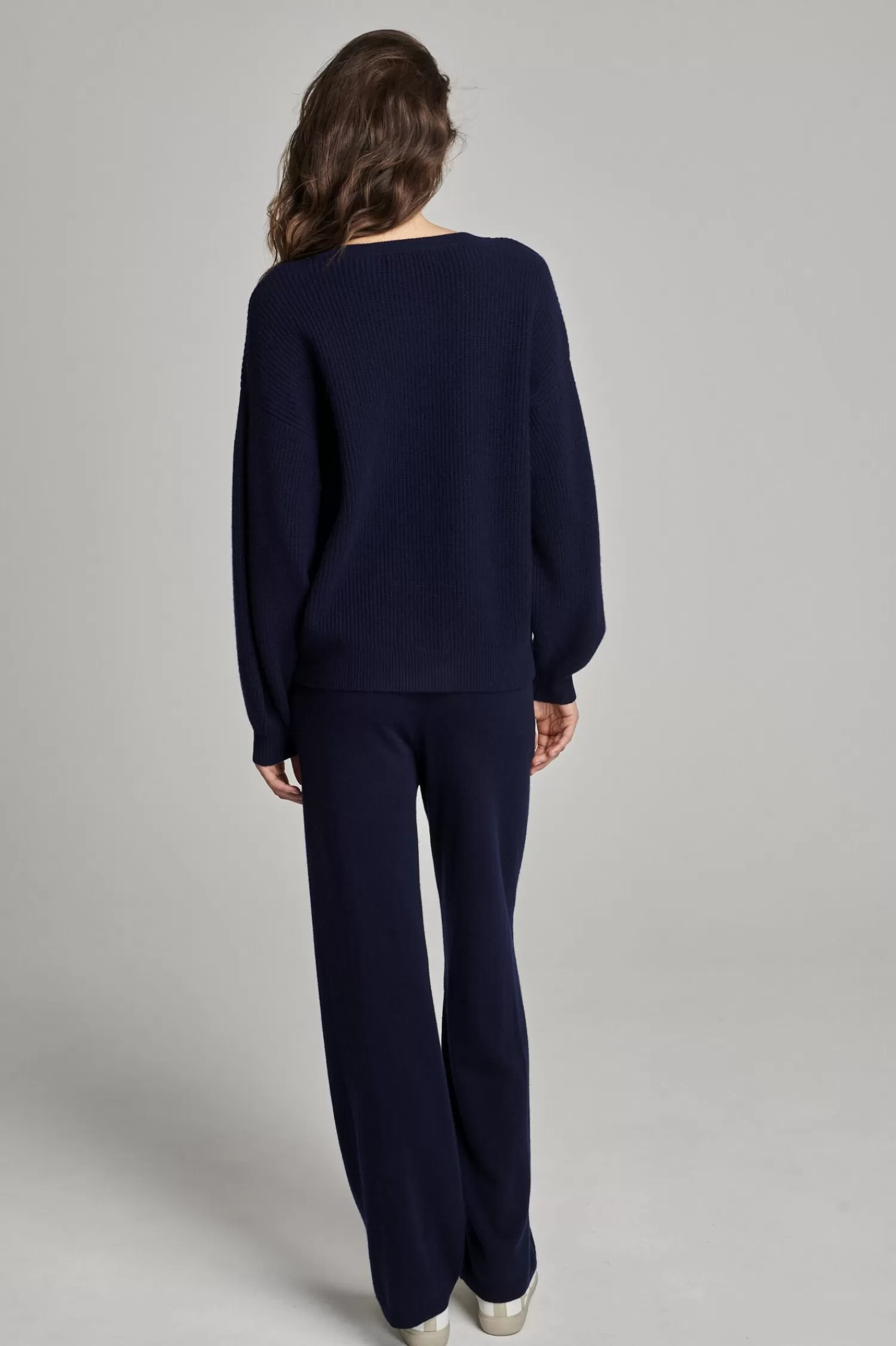 REPEAT cashmere Broeken*Wijde cashmere broek Navy