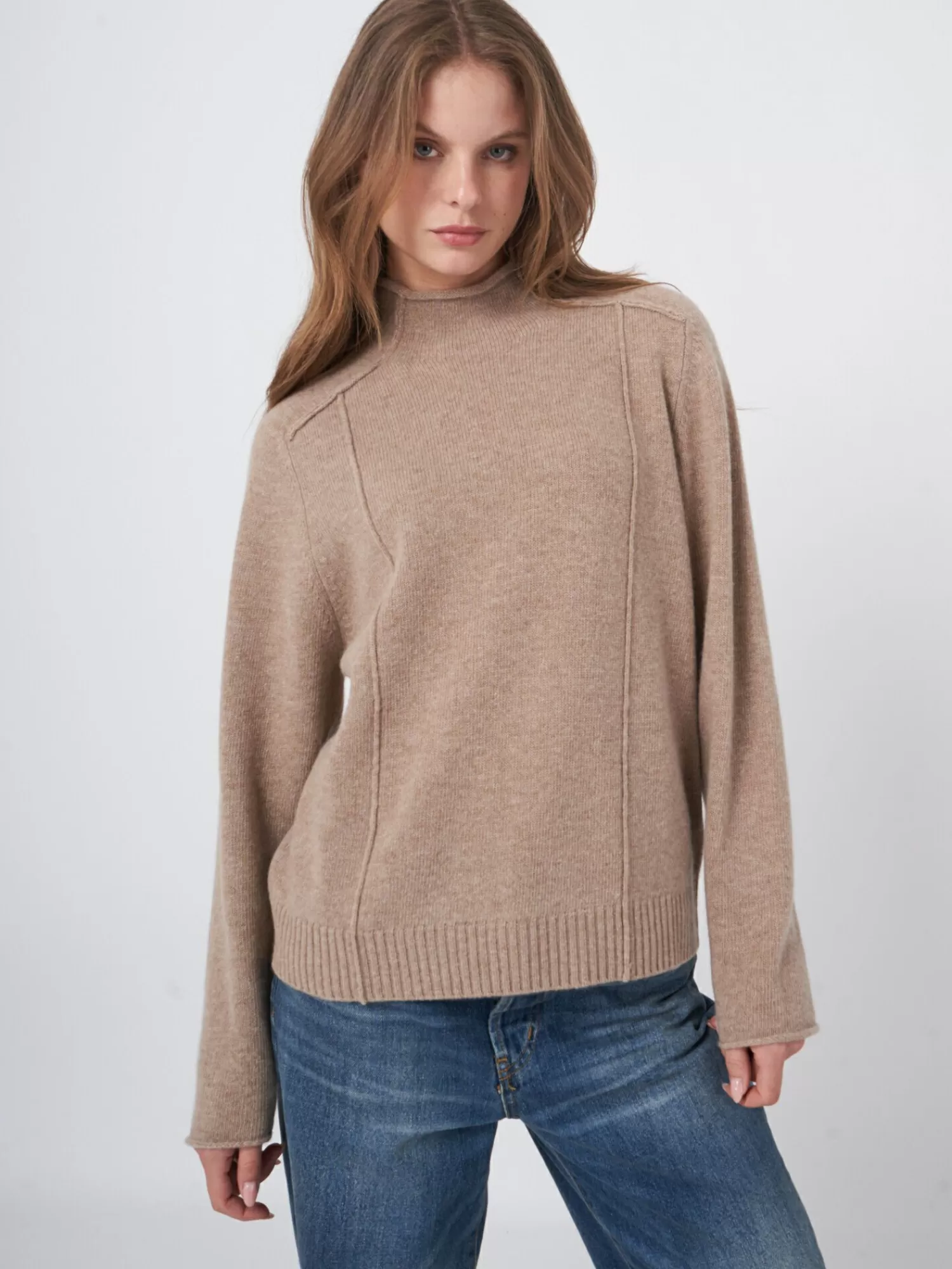 REPEAT cashmere Truien*Wollen trui met zicthbare naden Taupe