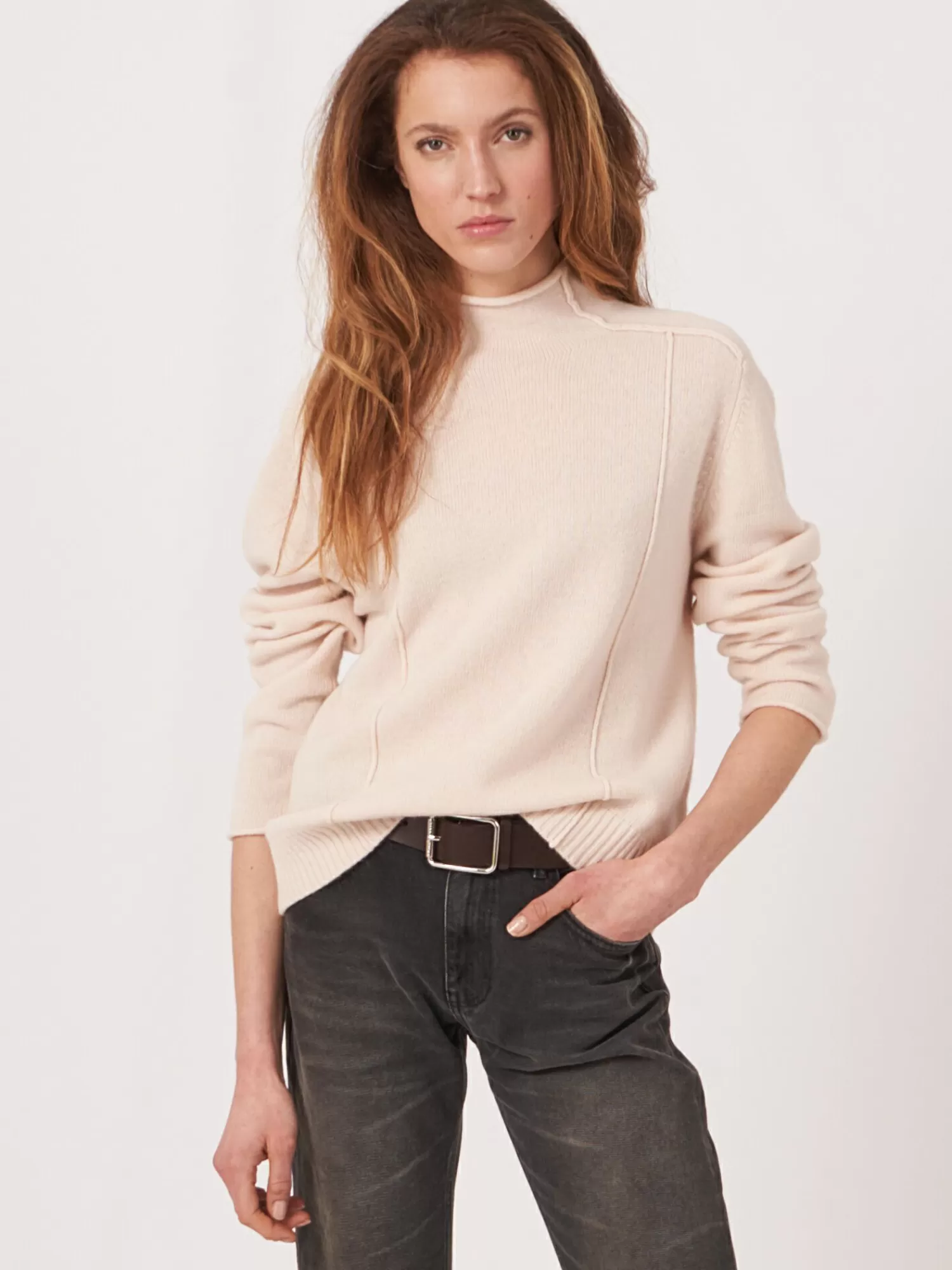 REPEAT cashmere Truien*Wollen trui met zicthbare naden Pearl