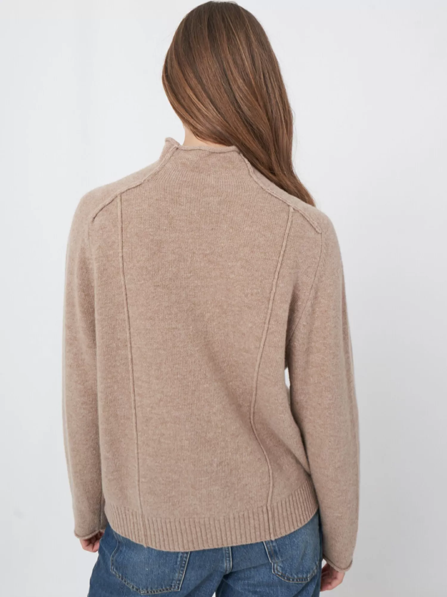 REPEAT cashmere Truien*Wollen trui met zicthbare naden Taupe