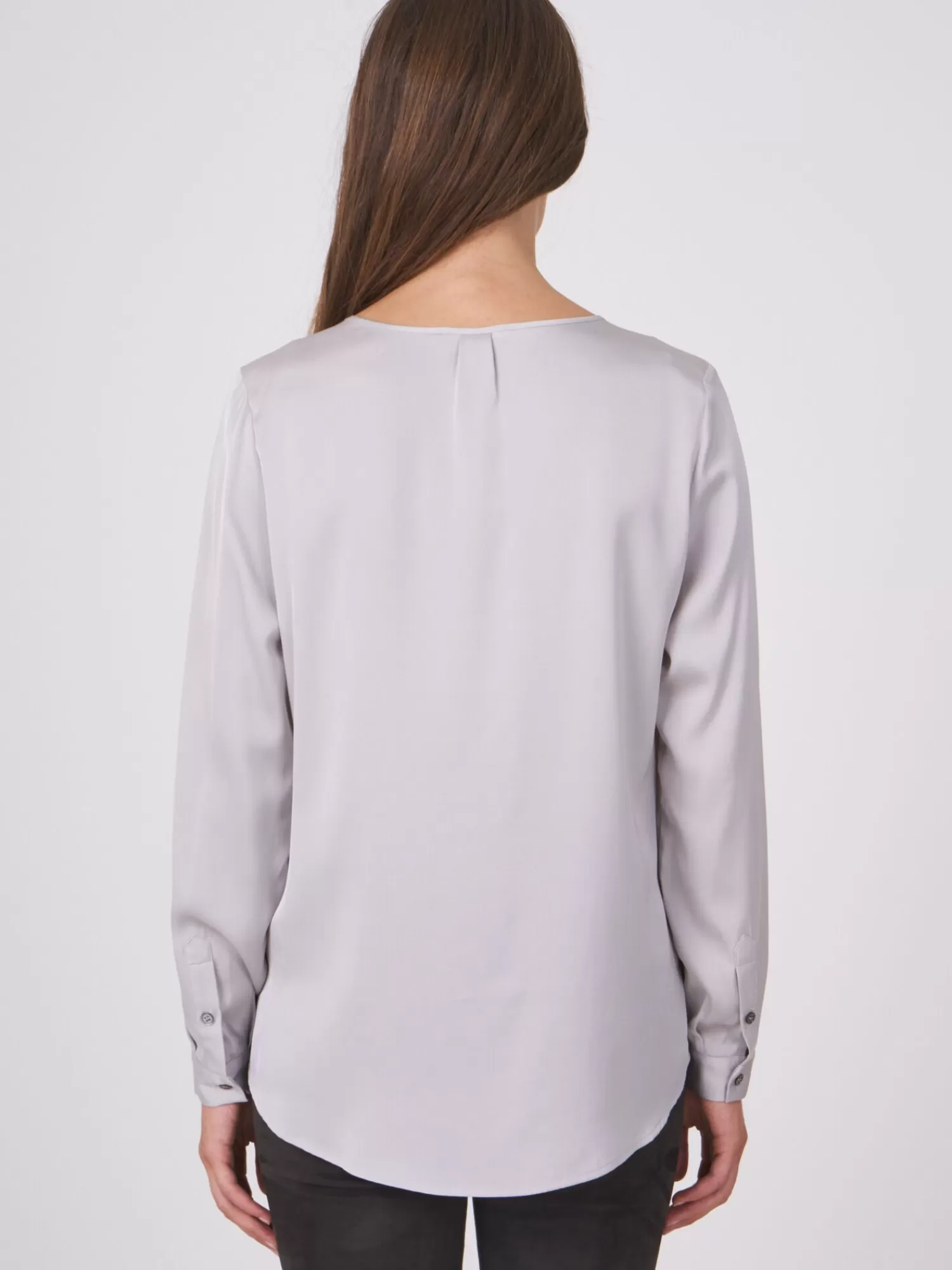 REPEAT cashmere Blouses*Zijden blouse met split in de hals LightGrey