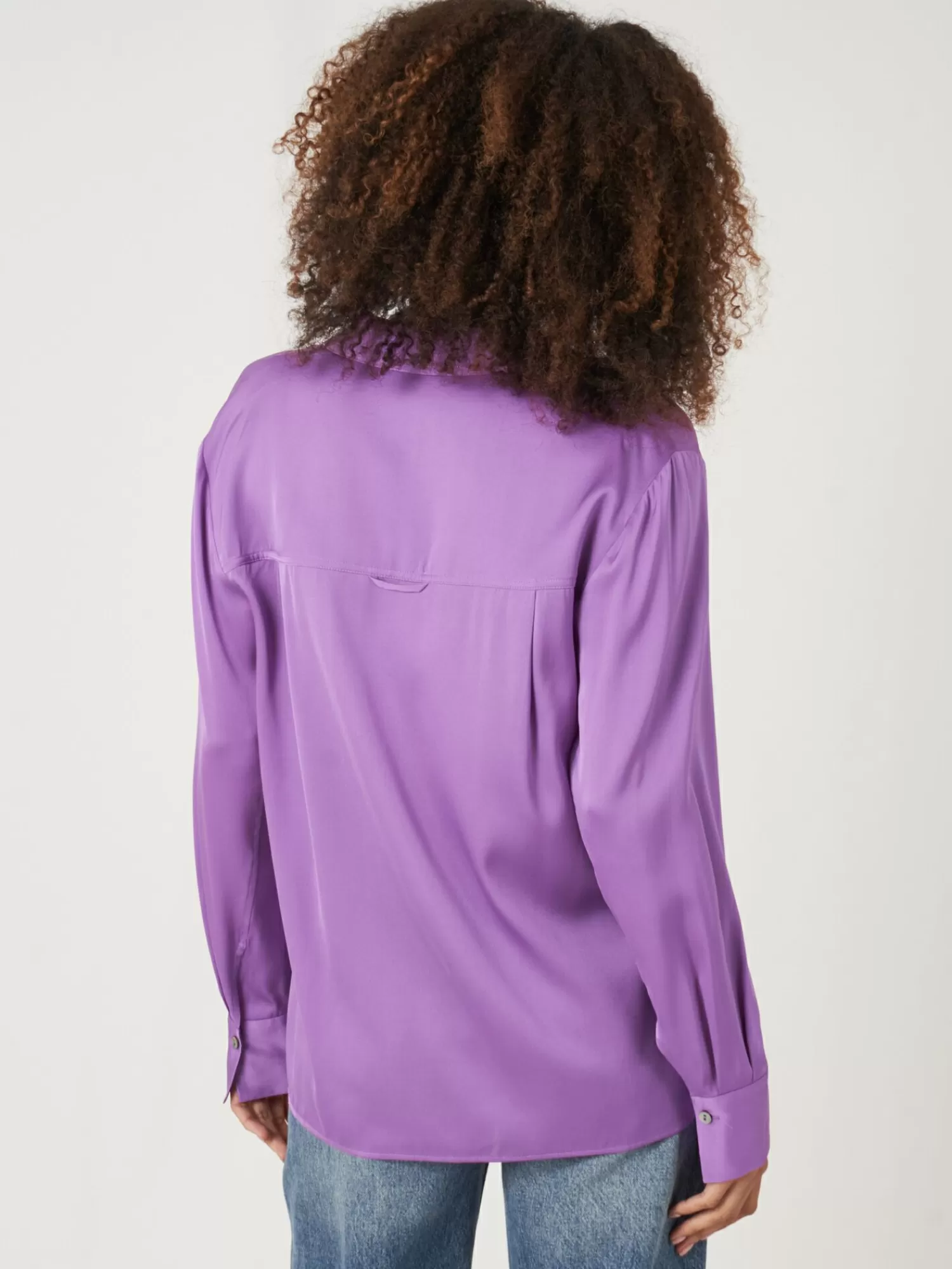 REPEAT cashmere Blouses*Zijden overhemd met borstzakje en zijsplitten Lilac